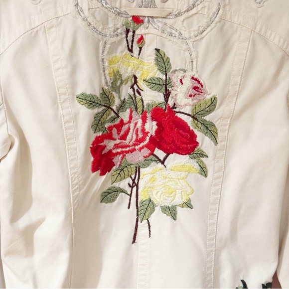Johnny Was Vintage Ivory Embroidered Rose Floral Blazer Jacket Bohemian M - Picture 10 of 14